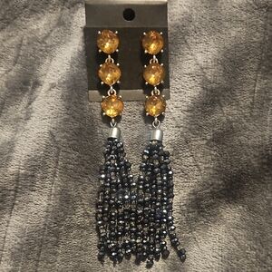 Tassel Drop Earrings with Amber Crystals - Women Jewelry